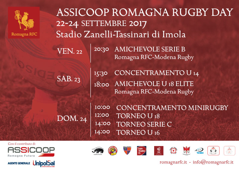 “Assicoop Romagna Rugby Day”, dal 22 al 24 settembre a Imola