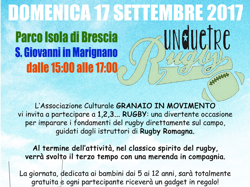 1,2,3…RUGBY! Il 17 settembre a S. Giovanni in Marignano una giornata tutta dedicata al rugby