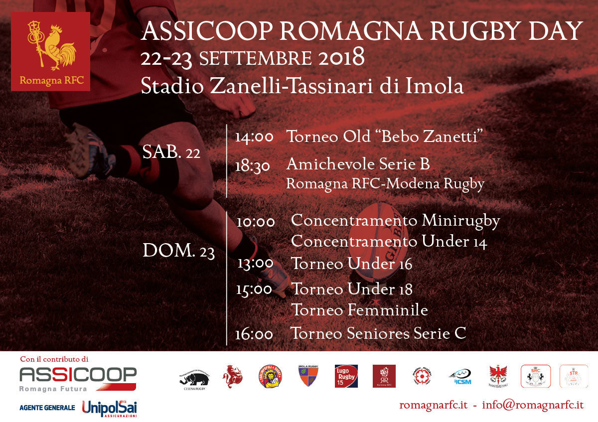 Assicoop Romagna Rugby Day: il 22 e 23 settembre a Imola la festa del rugby romagnolo