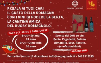 A Natale regala il gusto della Romagna con i vini di Podere La Berta, la cantina amica del Rugby Romagnolo